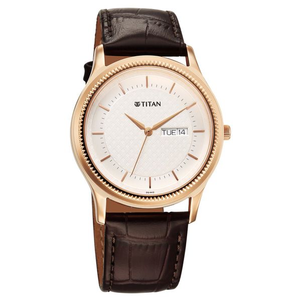 Titan 1824WL03 Men’s Silver-Dial Analog Watch with Brown Leather Strap