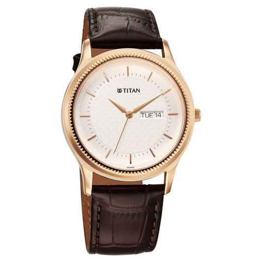Titan 1824WL03 Men’s Silver-Dial Analog Watch with Brown Leather Strap