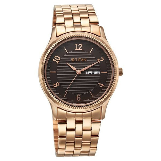 Titan 1824WM01 Men’s Quartz Analog Brown Dial Watch with Rose-Gold Stainless Steel Strap