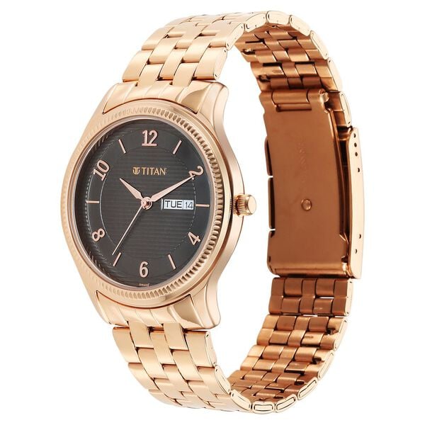 Titan 1824WM01 Men’s Quartz Analog Brown Dial Watch with Rose-Gold Stainless Steel Strap
