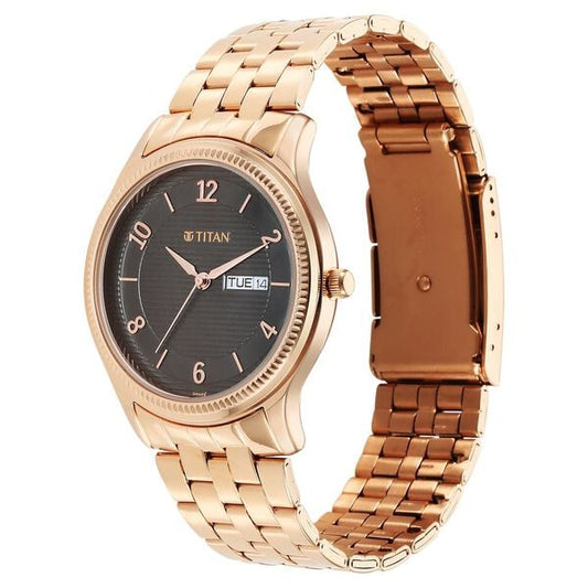 Titan 1824WM01 Karishma Brown Dial Analog with Day and Date Stainless Steel Watch – Men