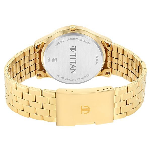 Titan 1824YM01 Men’s Quartz Analog Watch with Black Dial & Gold-Tone Metal Strap