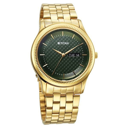 Titan 1824YM02 Men’s Green-Dial Analog Watch with Gold Stainless Steel Strap