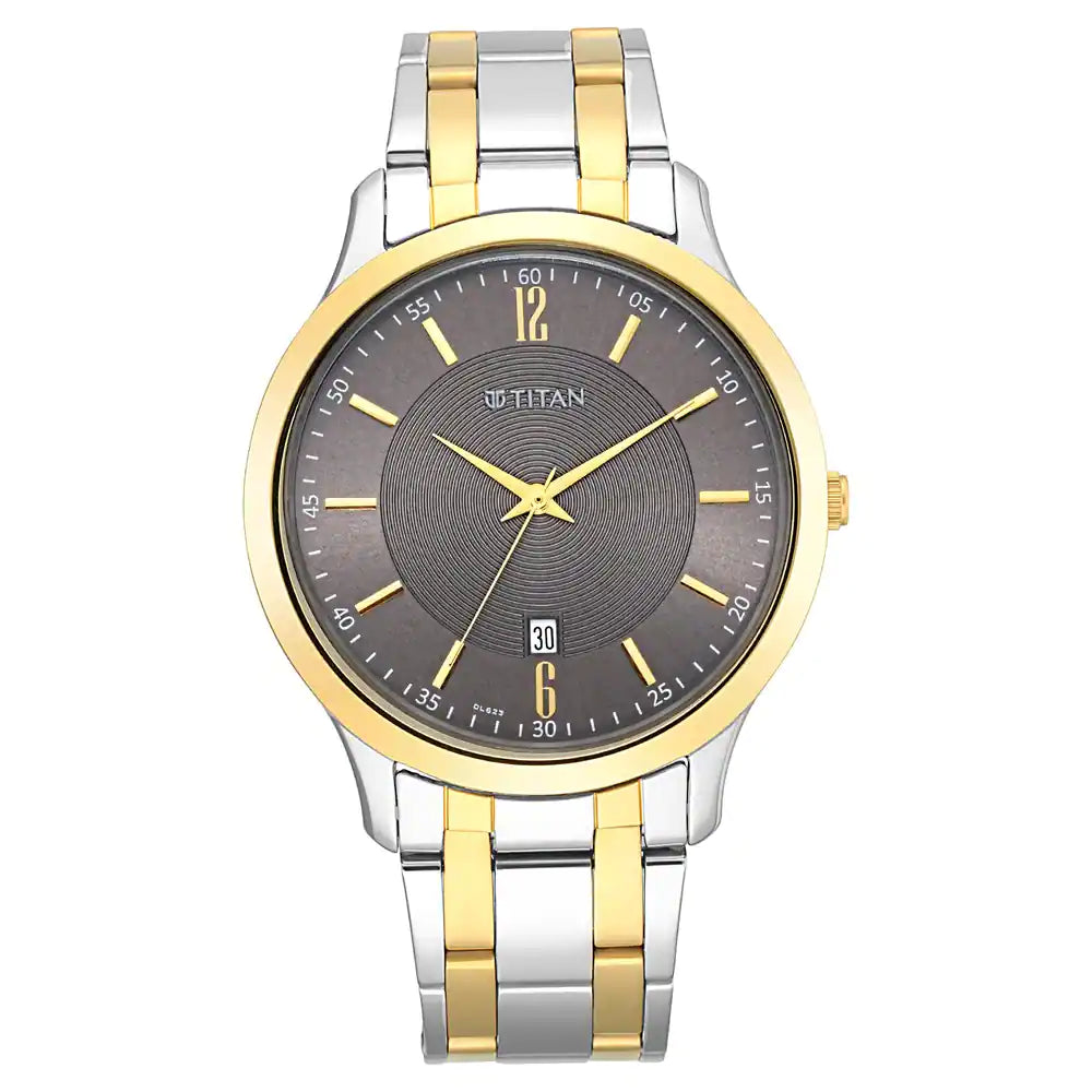 Titan 1825BM01 Brown Dial Analog Date Men's Two-Tone Stainless Steel Watch