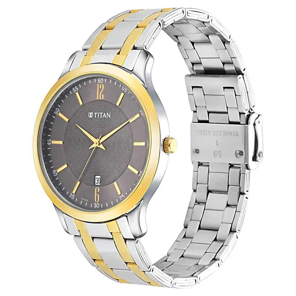 Titan 1825BM01 Brown Dial Analog Date Men's Two-Tone Stainless Steel Watch