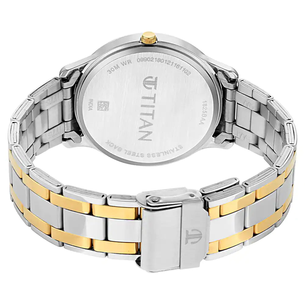 Titan 1825BM01 Brown Dial Analog Date Men's Two-Tone Stainless Steel Watch