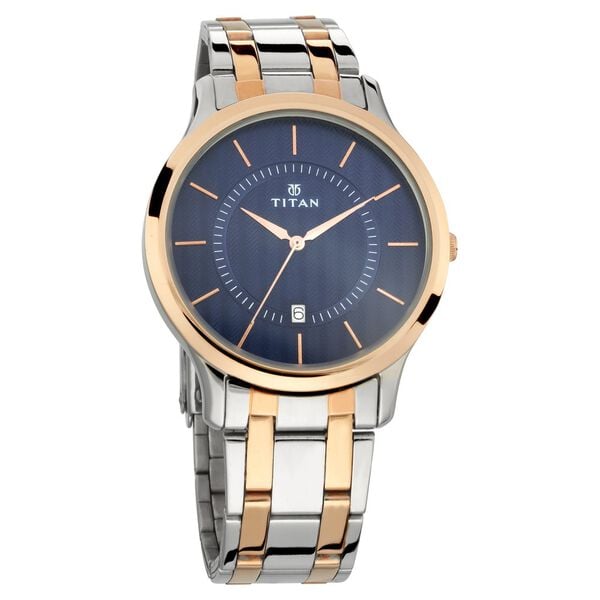Titan 1825KM01 Men’s Analog Watch | Blue Dial & Stainless Steel Bracelet | Quartz Date Watch