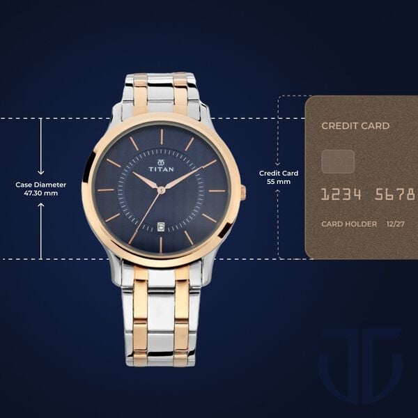 Titan 1825KM01 Men’s Analog Watch | Blue Dial & Stainless Steel Bracelet | Quartz Date Watch