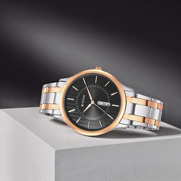Titan 1825KM02 Men Black Dial Two-Tone Stainless Steel Strap Quartz Watch