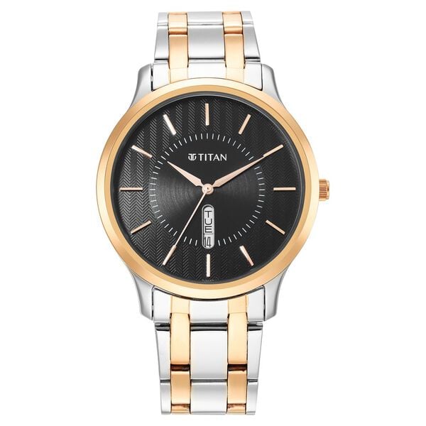 Titan 1825KM02 Men Black Dial Two-Tone Stainless Steel Strap Quartz Watch