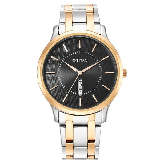 Titan 1825KM02 Men Black Dial Two-Tone Stainless Steel Strap Quartz Watch