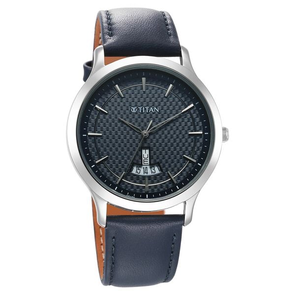 Titan 1825SL14 Men Dark Blue Dial Leather Strap Quartz Analog Watch