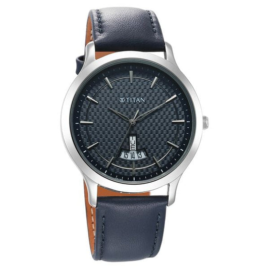 Titan 1825SL14 Men Dark Blue Dial Leather Strap Quartz Analog Watch