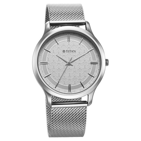 Titan 1825SM09 Analog Quartz Men’s Watch with Silver Dial and Silver Stainless Steel Strap