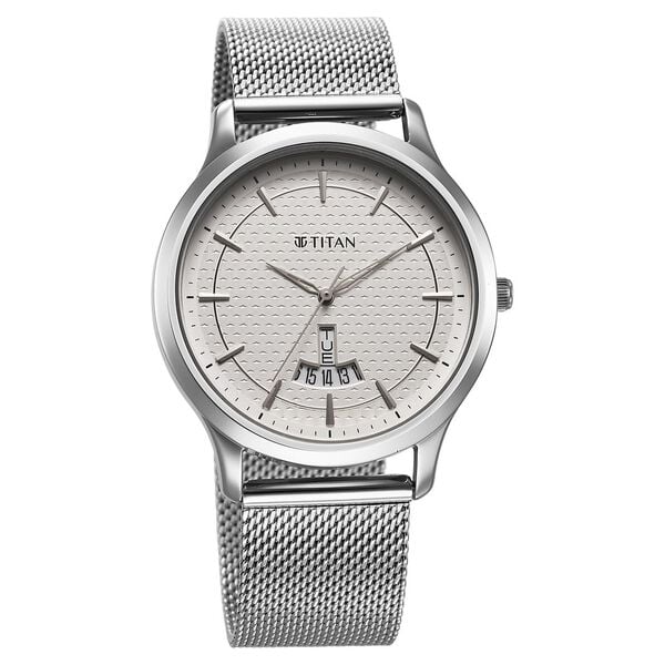 Titan 1825SM10 Men’s Quartz Analog Stainless Steel Watch withSilver Dial & Silver Strap