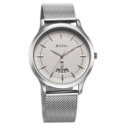 Titan 1825SM10 Men’s Quartz Analog Stainless Steel Watch withSilver Dial & Silver Strap
