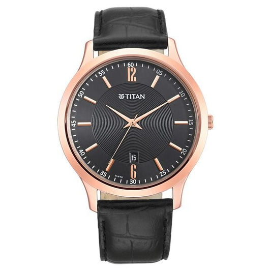 Titan 1825WL03 Karishma Black Dial Analog with Date Leather Strap Watch – Men