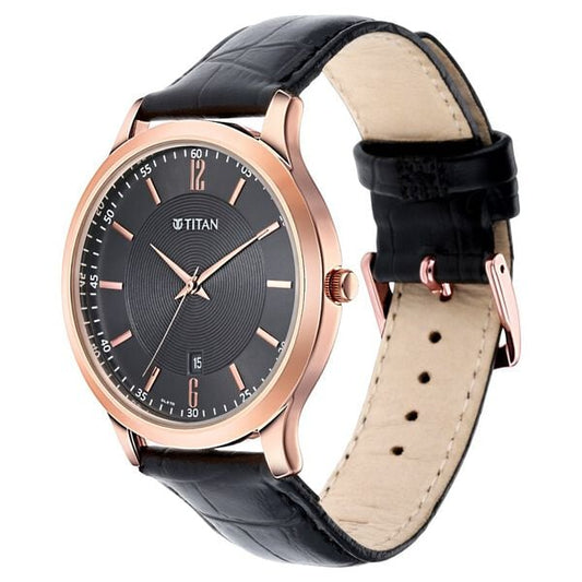 Titan 1825WL03 Karishma Black Dial Analog with Date Leather Strap Watch – Men