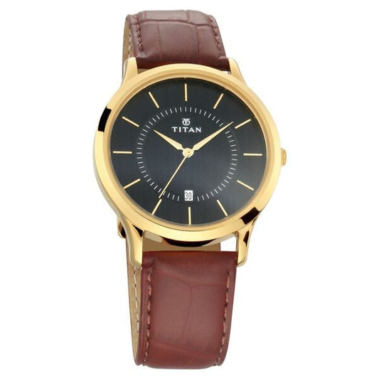 Titan 1825YL01 Black Dial Brown Leather Strap Men’s Analog Watch