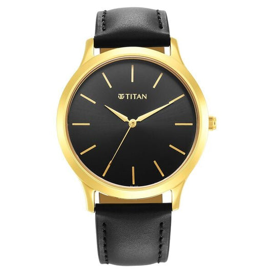 Titan 1825YL03 Men’s Black Dial Quartz Analog Round Leather-Strap Watch