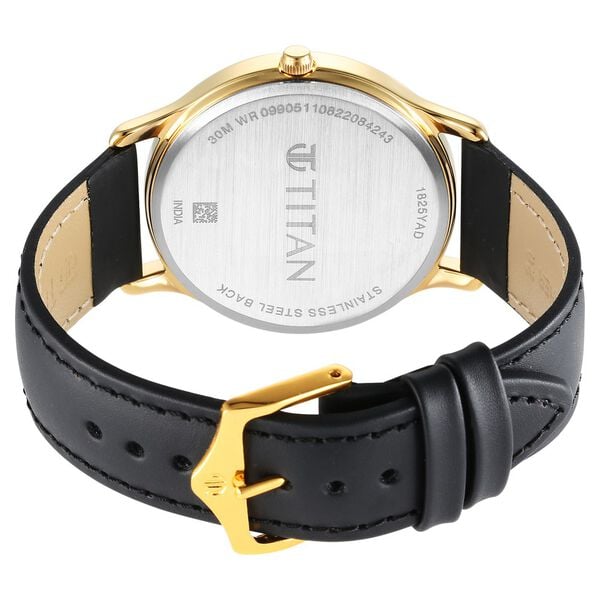 Titan 1825YL03 Men’s Black Dial Quartz Analog Round Leather-Strap Watch