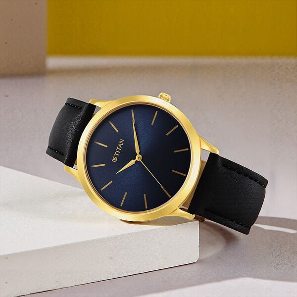 Titan 1825YL05 Blue Dial Leather Strap Men’s Analog Watch