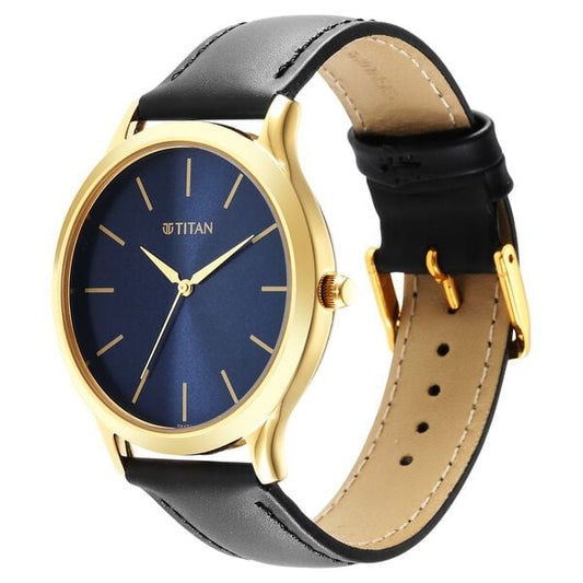 Titan 1825YL05 Blue Dial Leather Strap Men’s Analog Watch