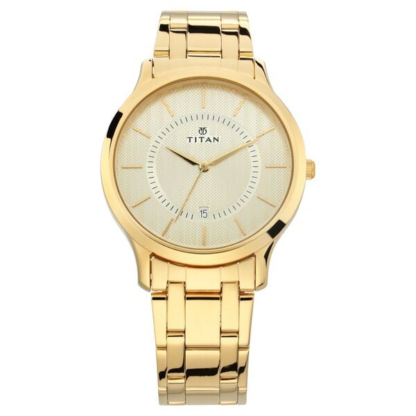Titan 1825YM01 Quartz Analog Champagne Dial 47.3 mm Metal Case Stainless Steel Strap Men Watch