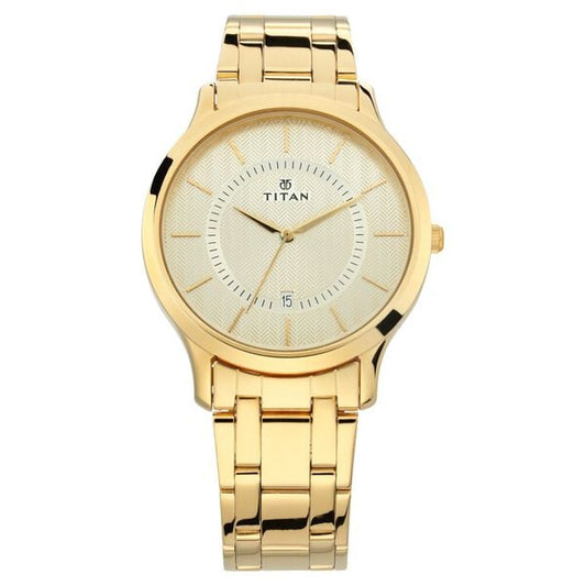 Titan 1825YM01 Quartz Analog Champagne Dial 47.3 mm Metal Case Stainless Steel Strap Men Watch