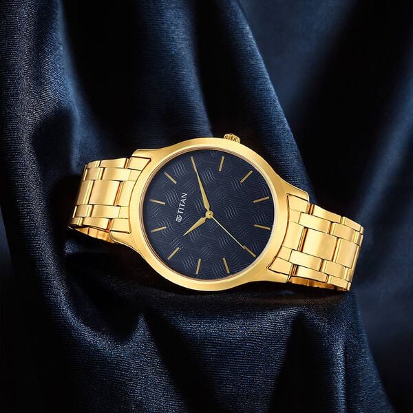 Titan 1825YM05 Men’s Blue Dial Quartz Analog Round Golden Stainless-Steel Watch