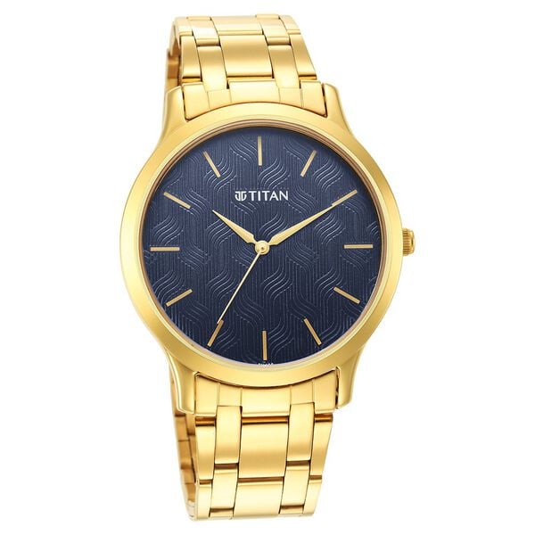 Titan 1825YM05 Men’s Blue Dial Quartz Analog Round Golden Stainless-Steel Watch