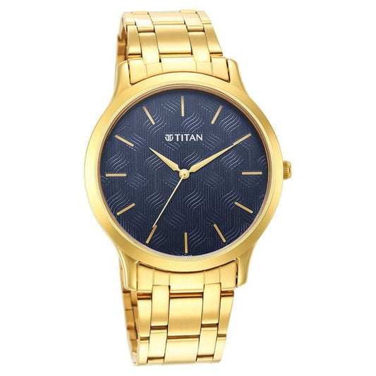 Titan 1825YM05 Men’s Blue Dial Quartz Analog Round Golden Stainless-Steel Watch