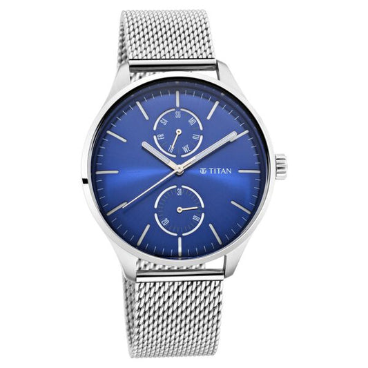 Titan 1833SM01 Evoke Quartz Analog Blue Dial 43.5 mm Stainless Steel Case Stainless Steel Strap Men Watch