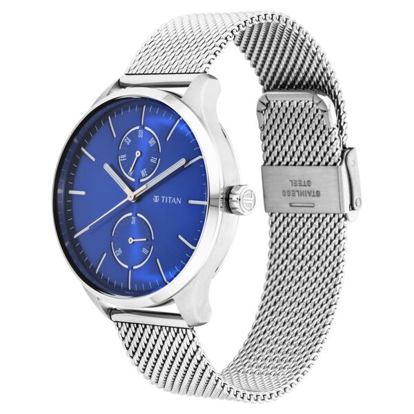 Titan 1833SM01 Evoke Quartz Analog Blue Dial 43.5 mm Stainless Steel Case Stainless Steel Strap Men Watch