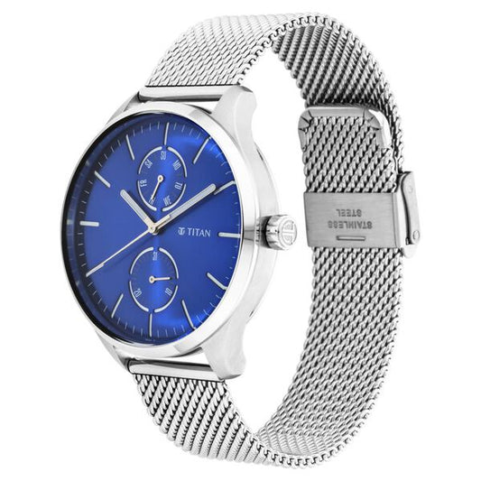 Titan 1833SM01 Evoke Quartz Analog Blue Dial 43.5 mm Stainless Steel Case Stainless Steel Strap Men Watch