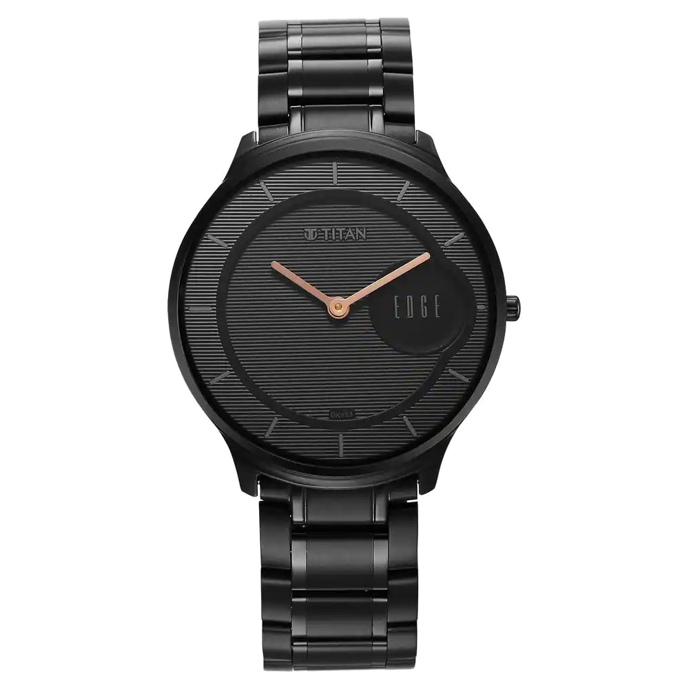 Titan 1843NM03 Edge Metal Black Dial Men's Ultra Slim Stainless Steel Analog Watch
