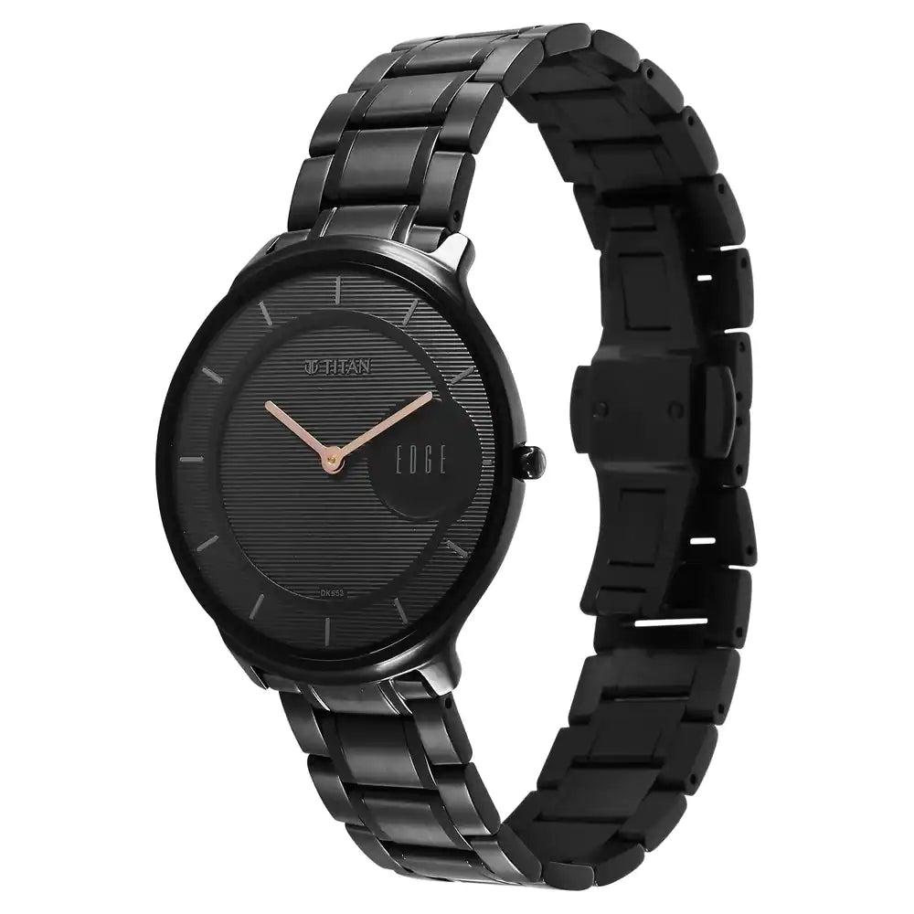 Titan 1843NM03 Edge Metal Black Dial Men's Ultra Slim Stainless Steel Analog Watch