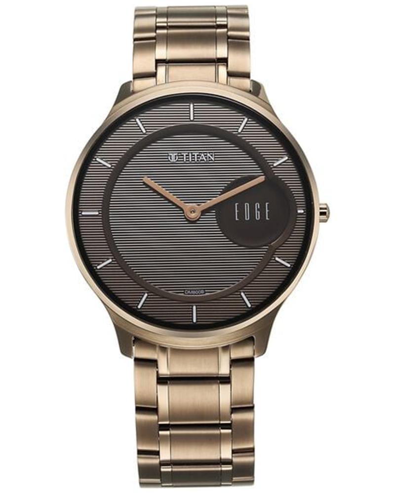 Titan 1843QM02 Edge Baseline Quartz Analog Brown Dial Grey Stainless Steel Men's Watch
