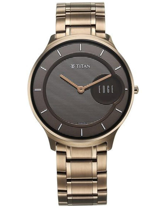 Titan 1843QM02 Edge Baseline Quartz Analog Brown Dial Grey Stainless Steel Men's Watch