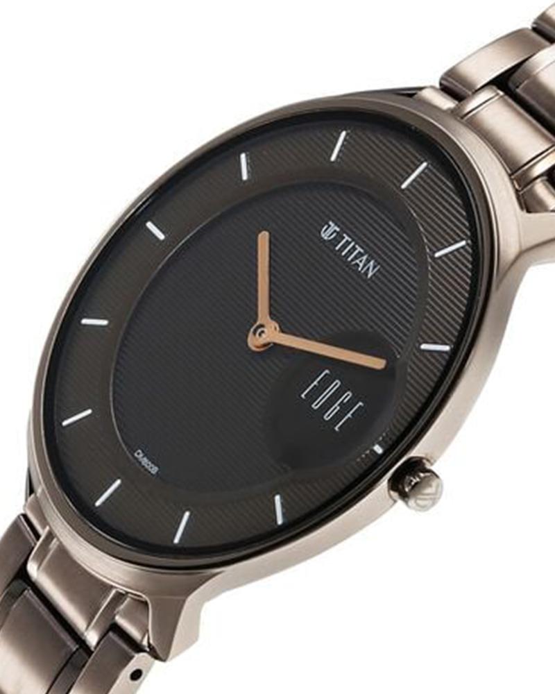 Titan 1843QM02 Edge Baseline Quartz Analog Brown Dial Grey Stainless Steel Men's Watch
