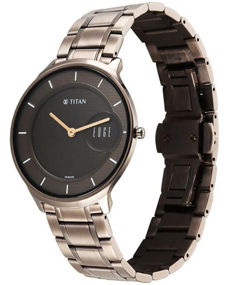 Titan 1843QM02 Edge Baseline Quartz Analog Brown Dial Grey Stainless Steel Men's Watch