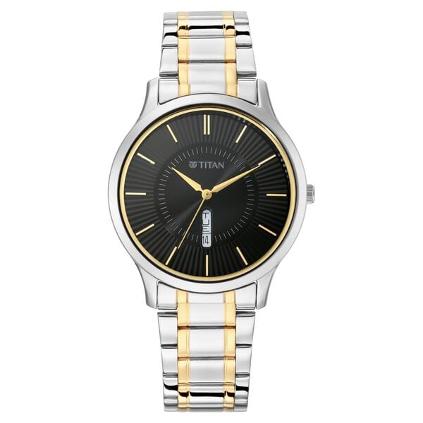 Titan 1845BM01 Men’s Quartz Analog Watch with Black Dial & Two-Tone Metal Strap