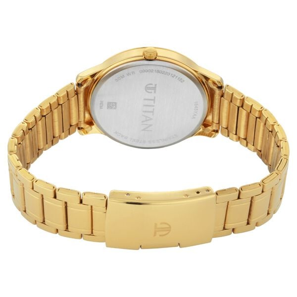 Titan 1845YM01 Men’s Yellow Dial Quartz Analog Day-Date Round Stainless Steel Watch