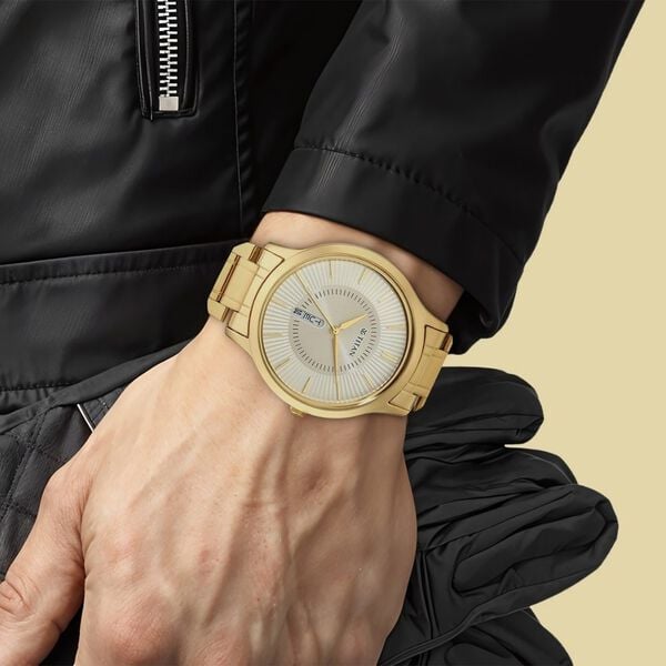 Titan 1845YM01 Men’s Yellow Dial Quartz Analog Day-Date Round Stainless Steel Watch