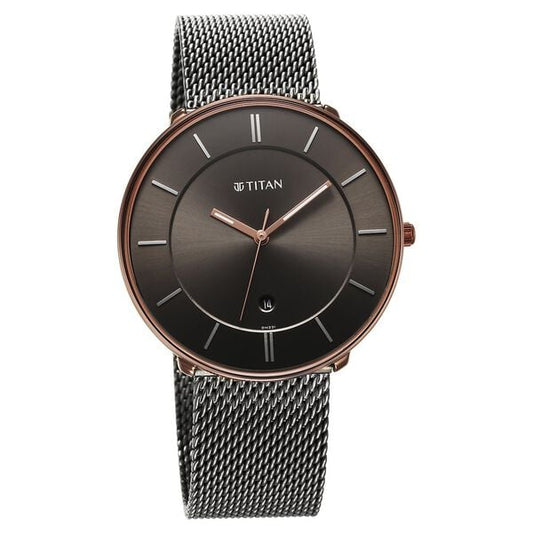 Titan 1849KM01 Quartz Analog Anthracite Dial 41 mm Stainless Steel Case Stainless Steel Mesh Strap Men Watch