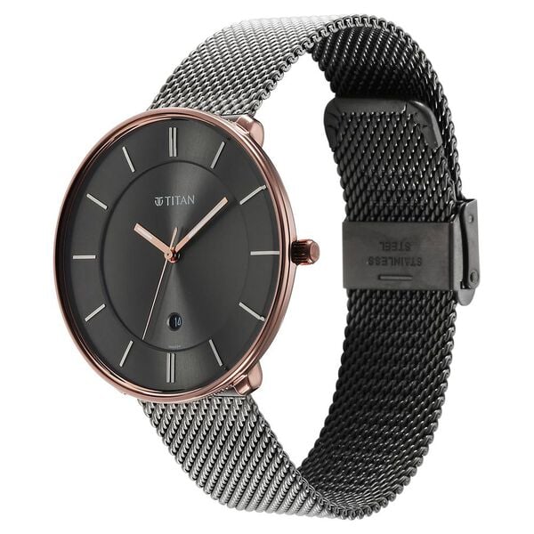 Titan 1849KM01 Quartz Analog Anthracite Dial 41 mm Stainless Steel Case Stainless Steel Mesh Strap Men Watch