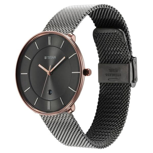 Titan 1849KM01 Quartz Analog Anthracite Dial 41 mm Stainless Steel Case Stainless Steel Mesh Strap Men Watch