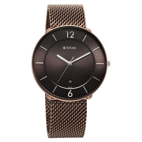 Titan 1849KM04 Men Brown Dial Stainless Steel Strap Quartz Date Watch