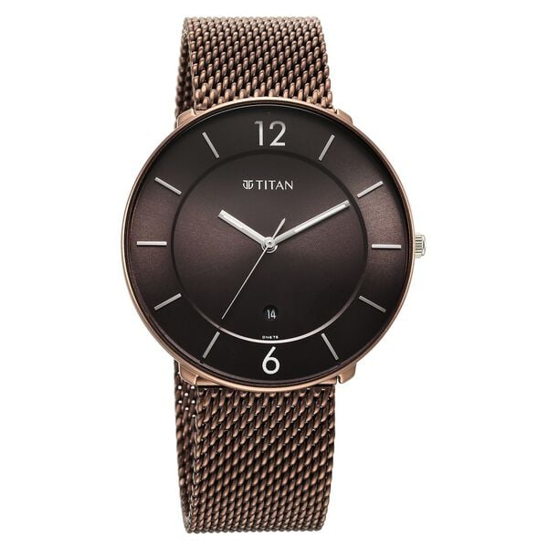 Titan 1849KM04 Analog Quartz Men’s Watch with Brown Dial and Brown Stainless Steel Strap