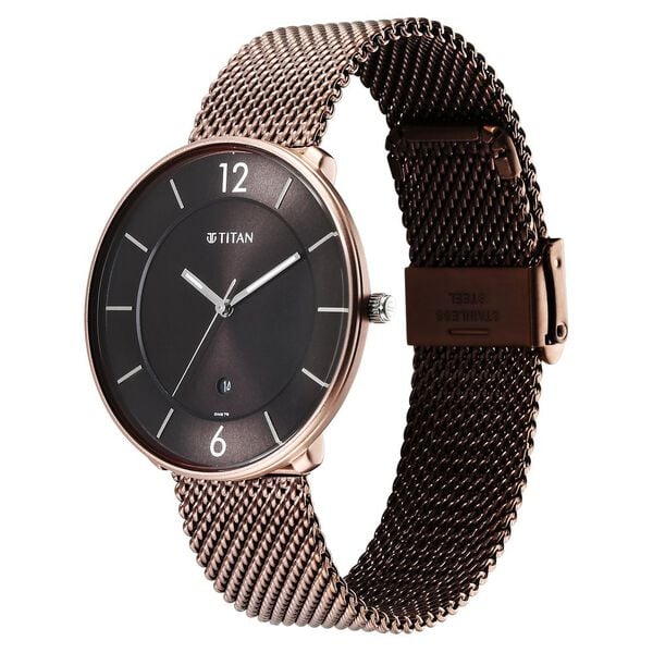 Titan 1849KM04 Analog Quartz Men’s Watch with Brown Dial and Brown Stainless Steel Strap